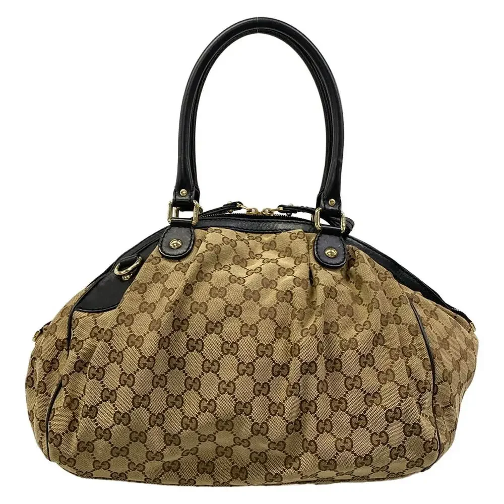 Gucci GG/Sukey Handbag 223974 Beige Dark Brown Black Jacquard Leather